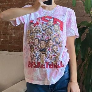Custom vintage USA basketball pink tie dye t shirt